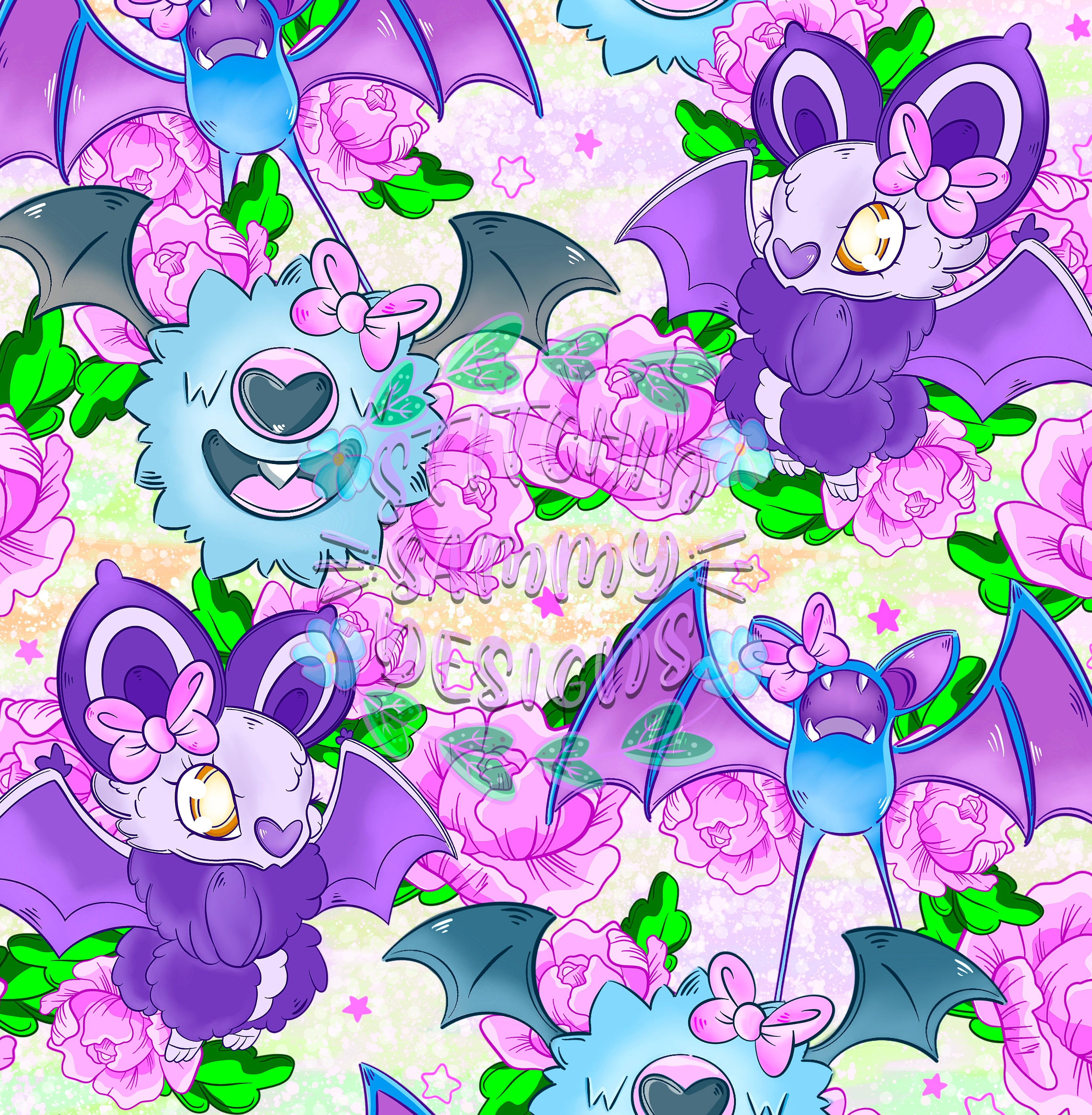 Floral Pocket Monster Bats Plush