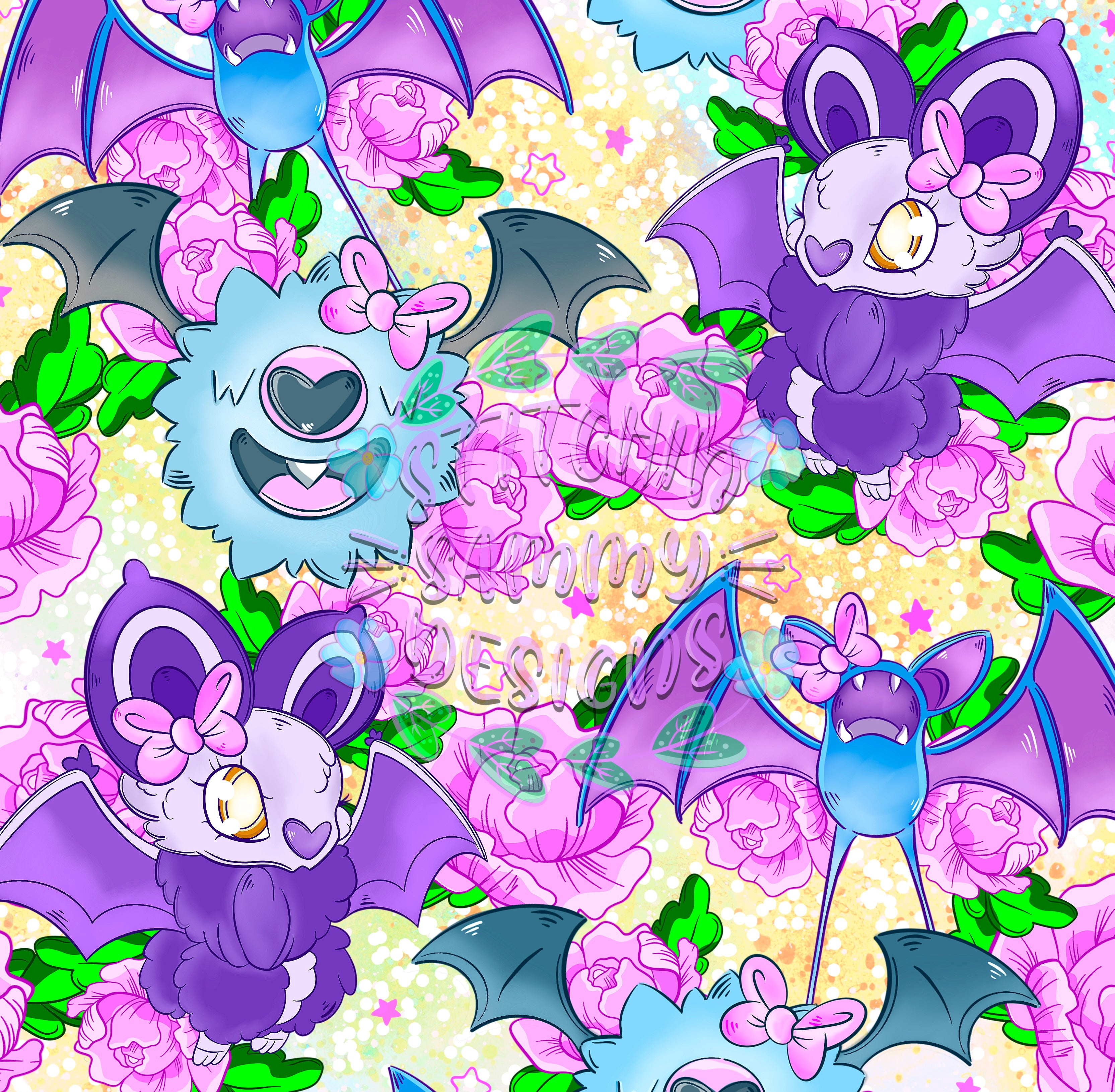 Floral Pocket Monster Bats Plush