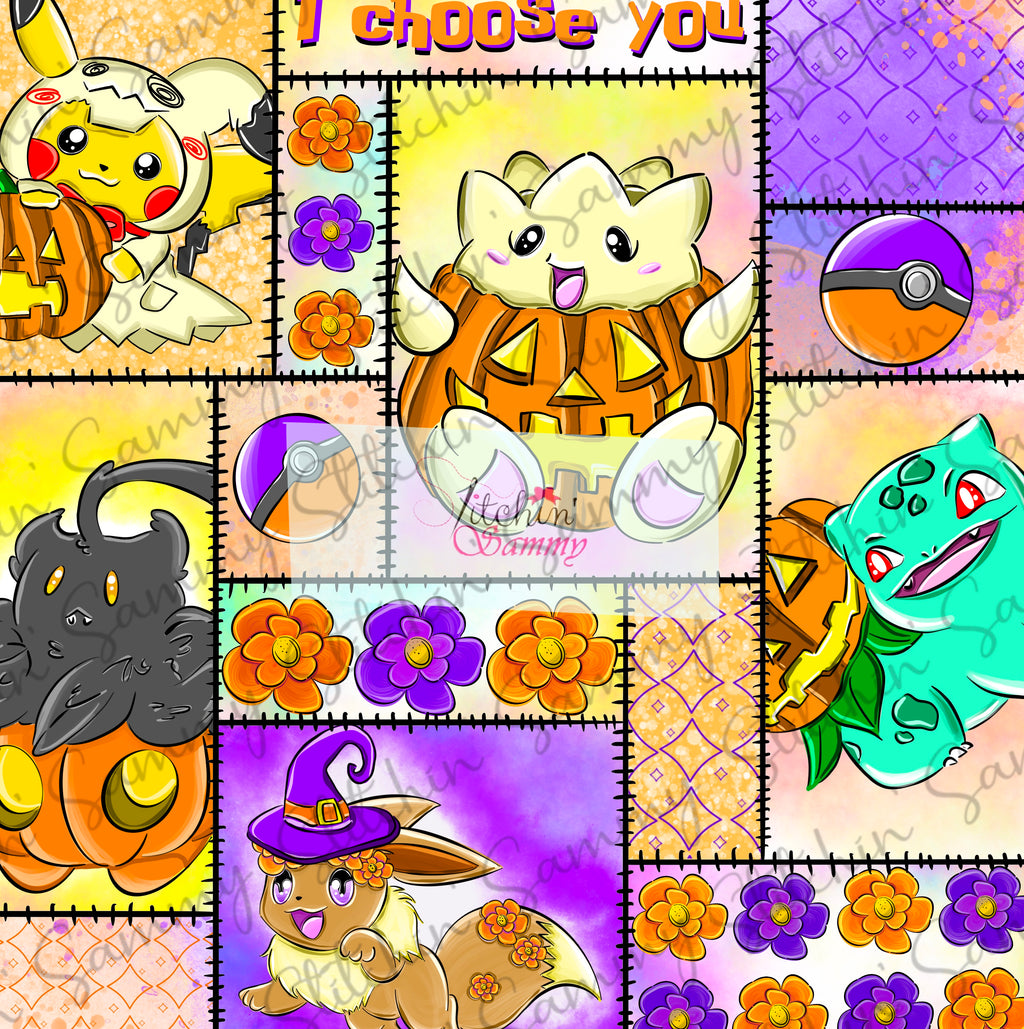 LIMITED Floral Halloween Pocket Monster Quilt Seamless