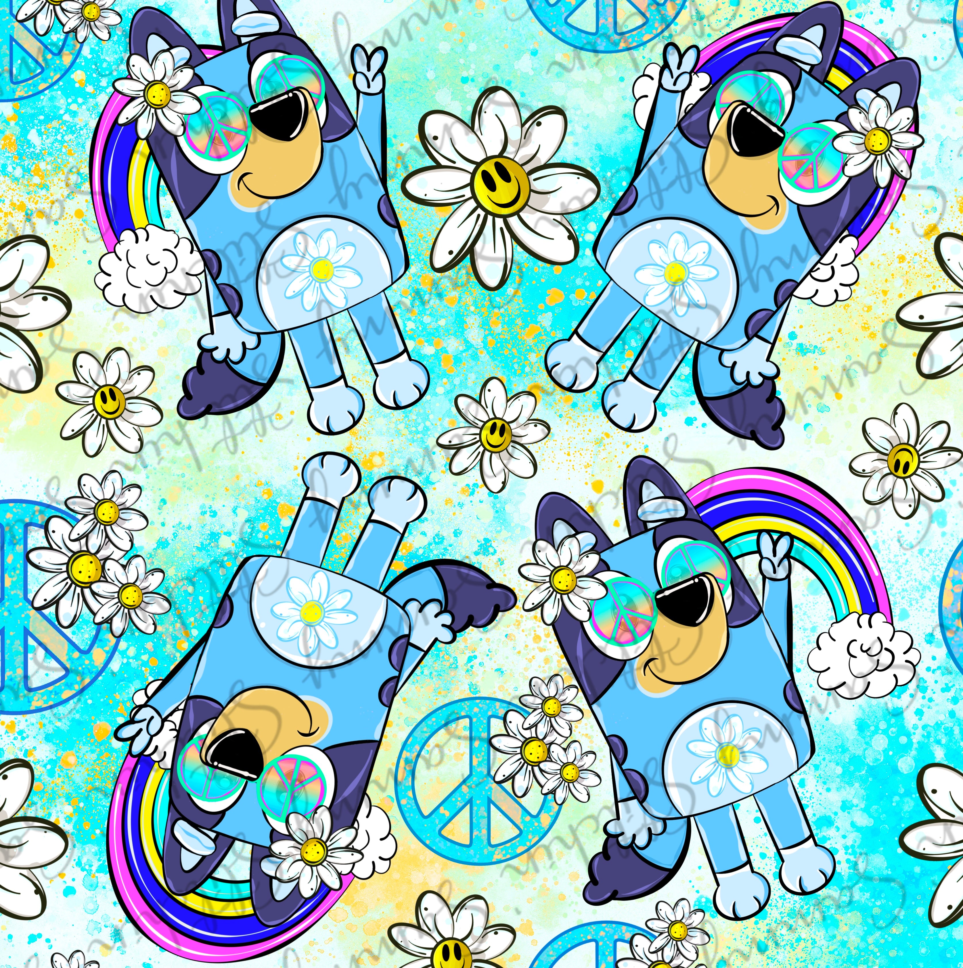 Blue Dog Hippie Blue BG Seamless