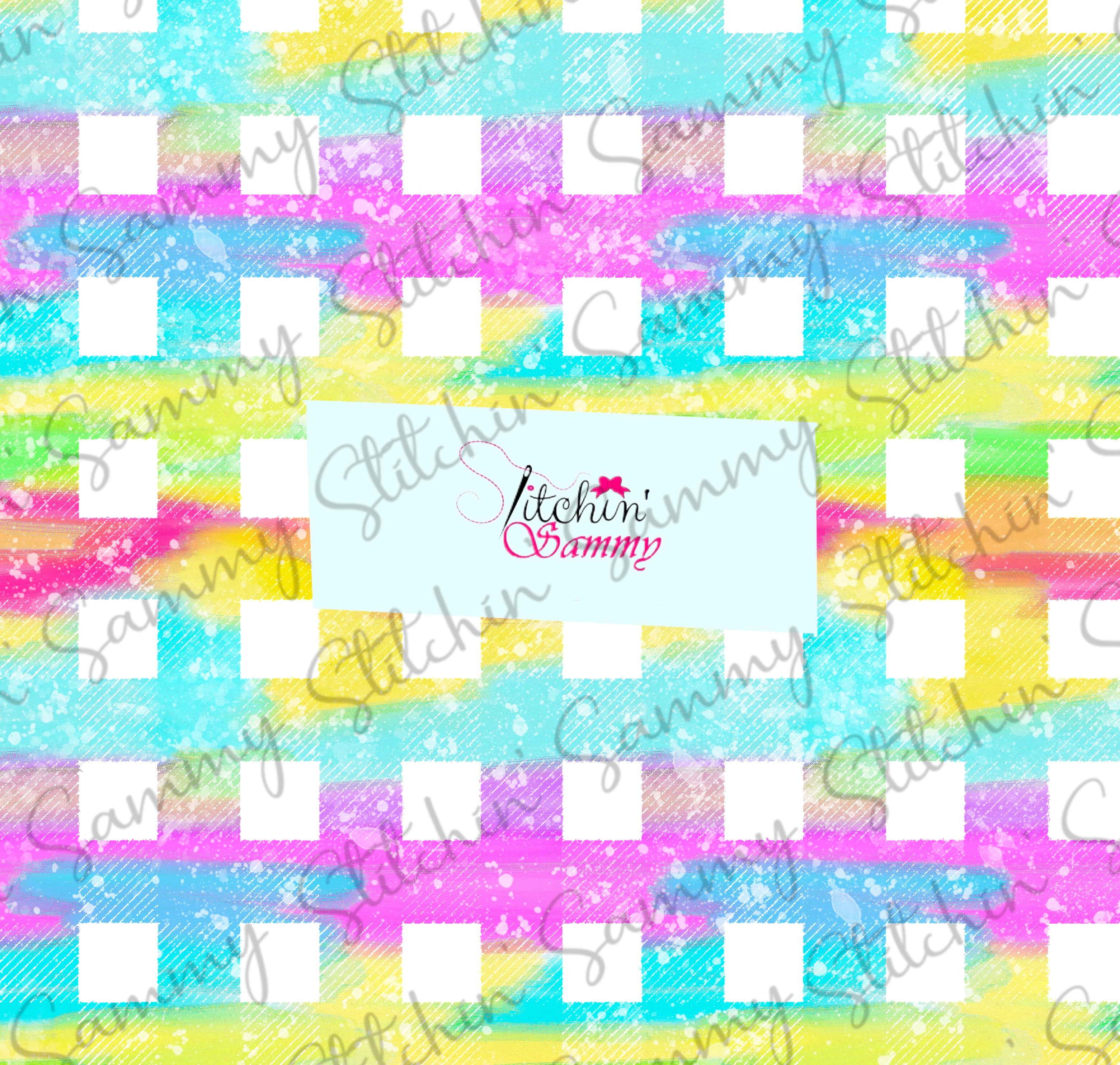 Coordinate Rainbow Plaid  With Splatter Seamless